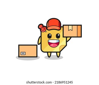 Ilustración de la nota adhesiva como mensajero , diseño de estilo lindo para camiseta, pegatina, elemento logo