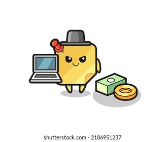 Ilustración en mascota de la nota adhesiva como hacker , diseño de estilo lindo para camiseta, pegatina, elemento logo