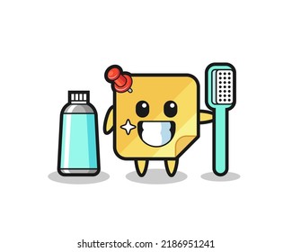Mascot Illustration of sticky note with a toothbrush , cute style design for t shirt, sticker, logo element