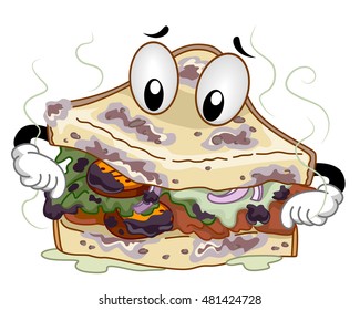 Mascot Illustration of a Stinking Spoiled Clubhouse Sandwich Sniffing Itself