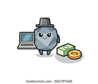 Mascot Illustration of stone as a hacker , cute style design for t shirt, sticker, logo element