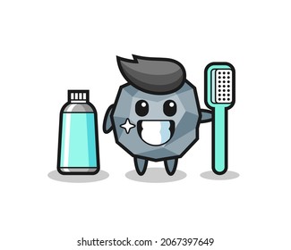 Mascot Illustration of stone with a toothbrush , cute style design for t shirt, sticker, logo element