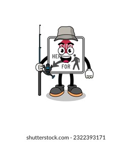 Mascot Illustration of stop here for pedestrians fisherman , character design
