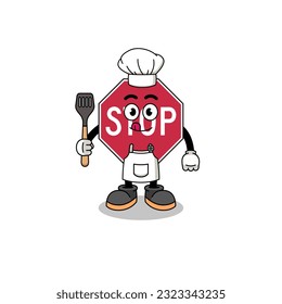 Mascot Illustration of stop road sign chef , character design