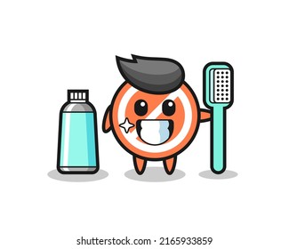 Mascot Illustration of stop sign with a toothbrush , cute style design for t shirt, sticker, logo element svg