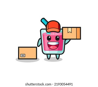 Mascot Illustration of strawberry juice as a courier , cute style design for t shirt, sticker, logo element