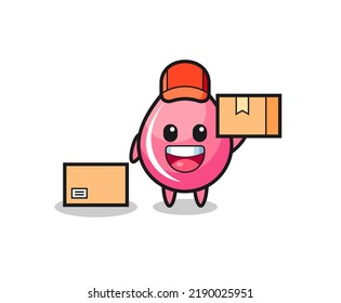 Mascot Illustration of strawberry juice drop as a courier , cute style design for t shirt, sticker, logo element