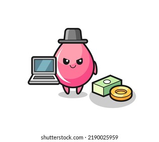 Mascot Illustration of strawberry juice drop as a hacker , cute style design for t shirt, sticker, logo element