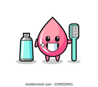 Mascot Illustration of strawberry juice drop with a toothbrush , cute style design for t shirt, sticker, logo element