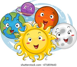 Mascot Illustration of the Sun Surrounded by the Planets of the Solar System