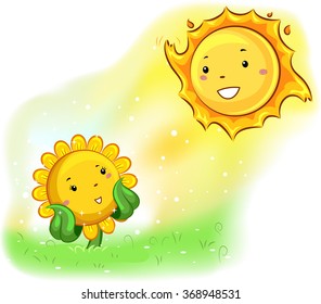 Mascot Illustration of a Sunflower facing the sun