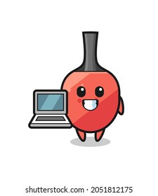 Mascot Illustration of table tennis racket with a laptop , cute style design for t shirt, sticker, logo element