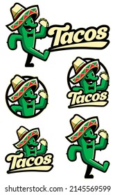 Mascot illustration for tacos, featuring funny cartoon cactus.