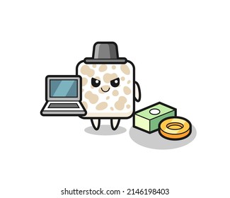 Mascot Illustration of tempeh as a hacker , cute design
