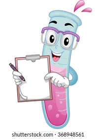 Mascot Illustration of a Test Tube Showing White Board