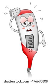 Mascot Illustration of a Thermometer Sick with Fever