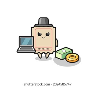 Mascot Illustration of ticket as a hacker , cute style design for t shirt, sticker, logo element