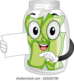 Mascot Illustration Of A Tip Jar With A Couple Of Bills Inside