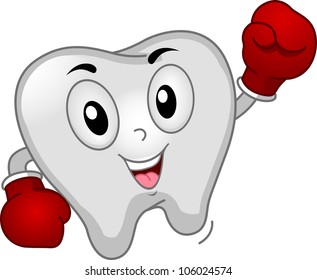 Mascot Illustration of a Tooth Dressed Like a Boxer