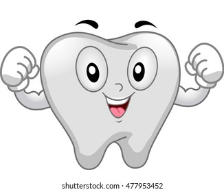 Mascot Illustration of a Tooth Flexing its Muscles
