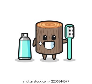 Mascot Illustration Of Tree Stump With A Toothbrush , Cute Design