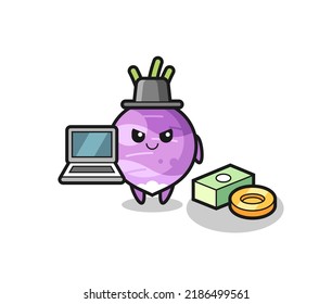 Mascot Illustration of turnip as a hacker , cute style design for t shirt, sticker, logo element