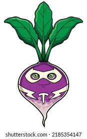 Mascot illustration with turnip superhero isolated on white background.