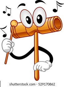 Mascot Illustration of a Two Tone Wood Block Tapping Itself with a Beater to Produce Sounds