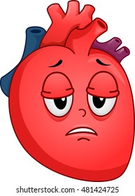 Mascot Illustration of an Unhealthy Human Heart Suffering from Fatigue