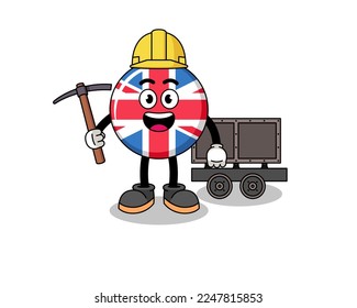 Mascot Illustration of united kingdom flag miner , character design