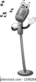 Mascot Illustration of a Vintage Microphone Singing
