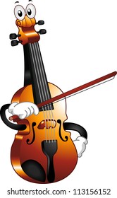 Mascot Illustration of a Violin Holding a Bow Against Himself