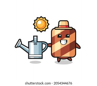 Mascot Illustration of wafer roll with a laptop , cute style design for t shirt, sticker, logo element
