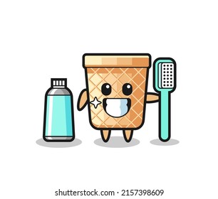 Mascot Illustration of waffle cone with a toothbrush , cute design