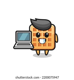 Mascot Illustration of waffle with a laptop , cute design
