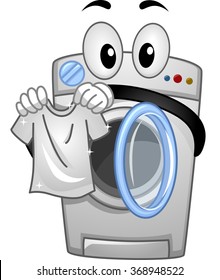 Mascot Illustration of a Washing Machine Handling a White Clean Shirt