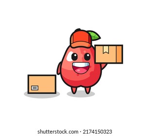 Mascot Illustration of water apple as a courier , cute style design for t shirt, sticker, logo element