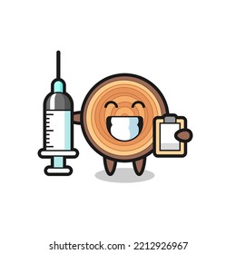 Mascot Illustration of wood grain as a doctor , cute design