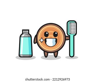 Mascot Illustration of wood grain with a toothbrush , cute design
