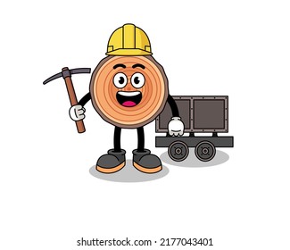 Mascot Illustration of wood trunk miner , character design