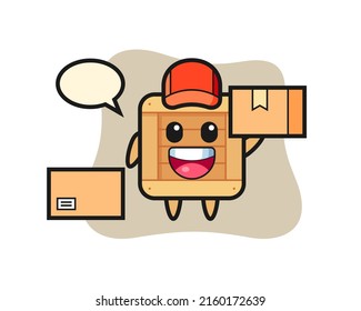 Mascot Illustration of wooden box as a courier , cute style design for t shirt, sticker, logo element