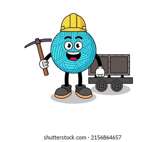 Mascot Illustration of yarn ball miner , character design