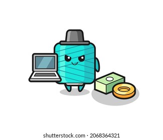 Mascot Illustration of yarn spool as a hacker , cute style design for t shirt, sticker, logo element