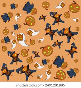 Mascot illustrations, halloween character patterns, editable.