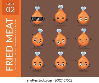 Mascot images of the Fried Meat. Second set. Vector Illustration