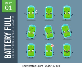 Mascot images of the Full Battery. First set. Vector Illustration