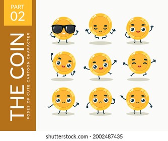 Mascot images of the Gold Coin. Second set. Vector Illustration