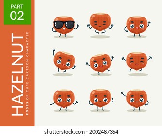 Mascot images of the Hazelnut. Second set. Vector Illustration