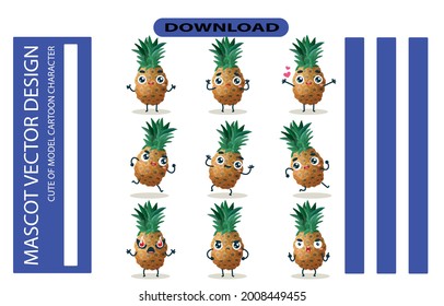 Mascot images of the pineapple
. set. Free Vector