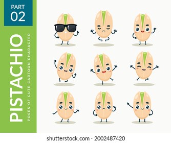 Imágenes de mascota del Pistachio. Segundo conjunto. Ilustración vectorial